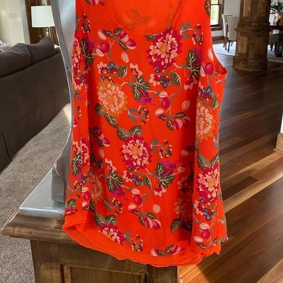 24-💼Rose + Olive Layered Floral Tank. Fully Lined. Orange - Picture 5 of 7